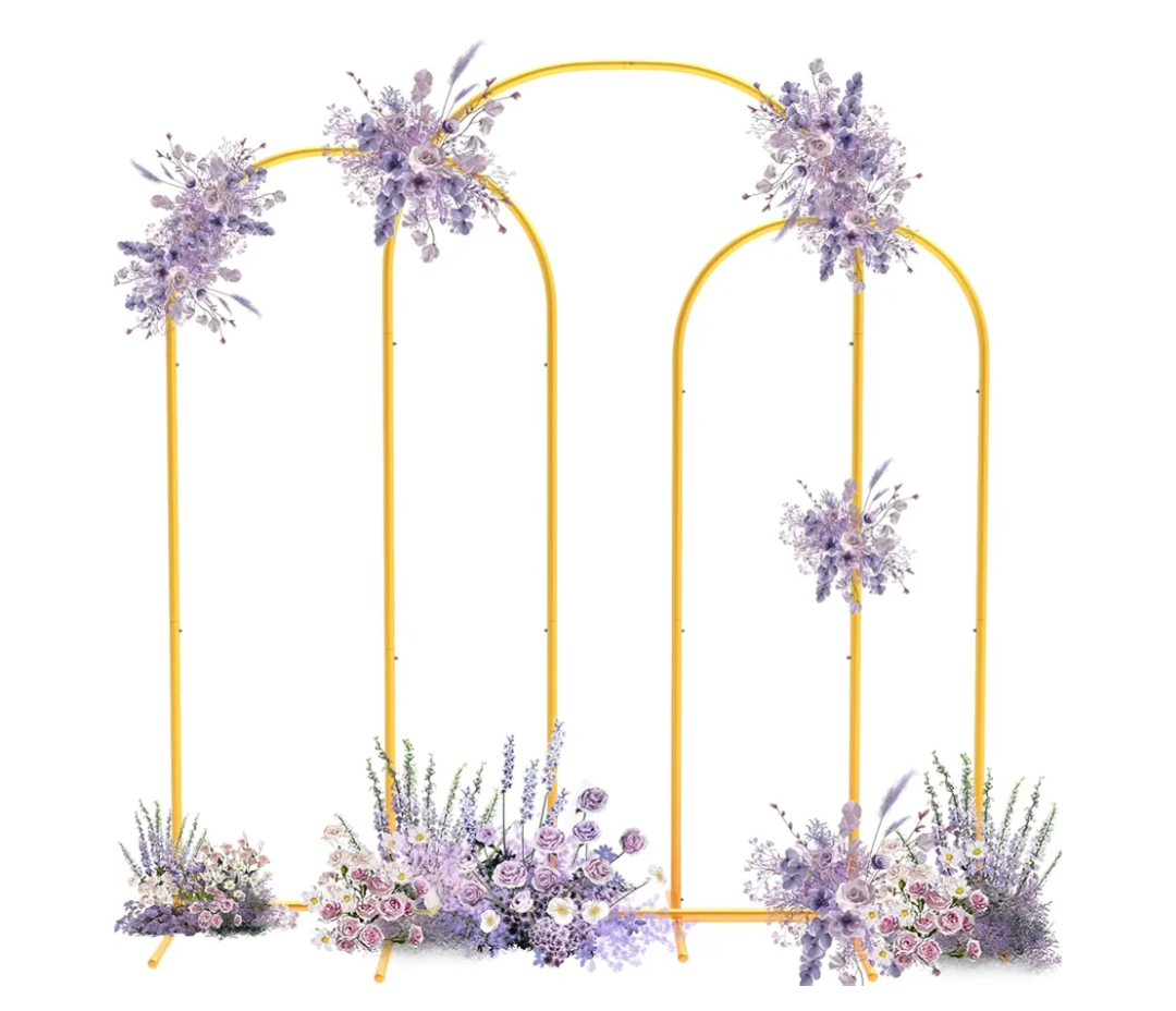 Metal Arch Backdrop Stand Set of 3 (7.2 ft, 6.6 ft, 6 ft), Gold Arch Backdrop Stand, Easy to Assemble Wedding Arch for Ceremony, Birthdays, Engagements, Baby Showers, Graduations, Parties…