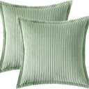Mecatny Corduroy Summer Throw Pillow Covers 22x22 Set of 2, Neutral Decorative Soft Boho Couch Pillow Covers with Broadside for Sofa Living Room, Sage Green