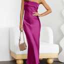 MEROKEETY Women's Summer Satin Strapless Bodycon Dress 2026 Backless Tube Wedding Guest Cocktail Formal Party Maxi Dresses (XL)