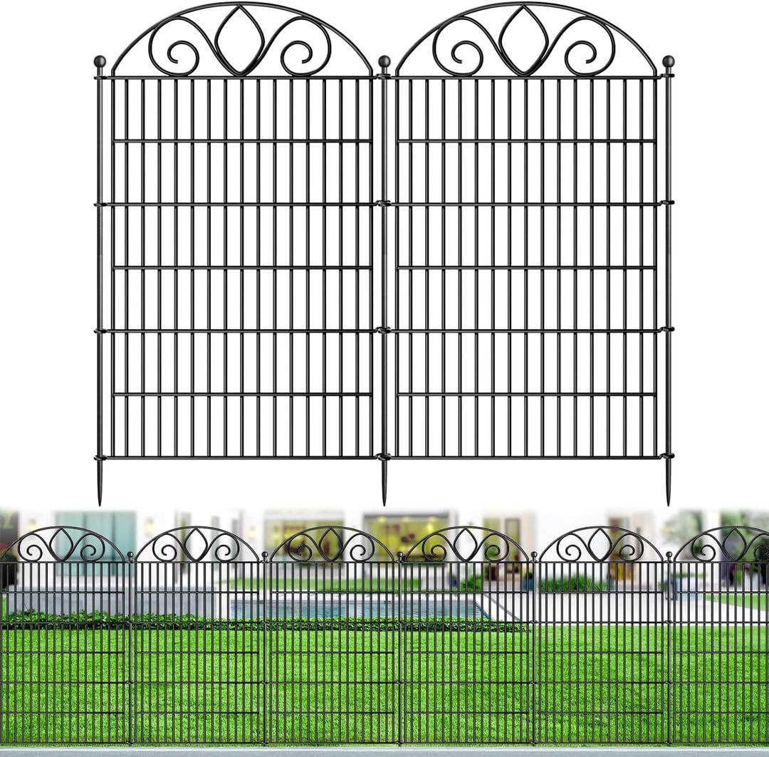 5 Panels No Dig Tall Garden Fence Panel  44" H X 11.8' L Rustproof Metal Dog Fence Outdoor for Yard, Decorative Animal Barrier Fence for Pet, Garden Border, Patio, Flower Beds| Temporary Fencing