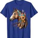 Floral Wild Horse Country Horse Riding T-Shirt (Small, Black)