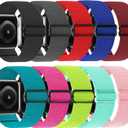 10 Pack Stretchy Solo Loop Compatible with Apple Watch Band 42 44 45MM Women Men,Soft Nylon Elastic Strap Wristband for iWatch Series 10 9 8 7 6 5 4 3 2 1 SE Ultra (Wine+Blue+Malachite Green+Red+Water Orchid+Pink+Fluorescent Yellow+Fluorescent Plum+Black+Grey)