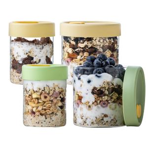 Overnight Oats Containers with Lids, 22oz & 16 oz Glass Jars with Airtight Lids, Wide Mouth Overnight Oats Jar, Salad Meal Prep Jars for Food Storage Yogurt & Cereal (4PCS)