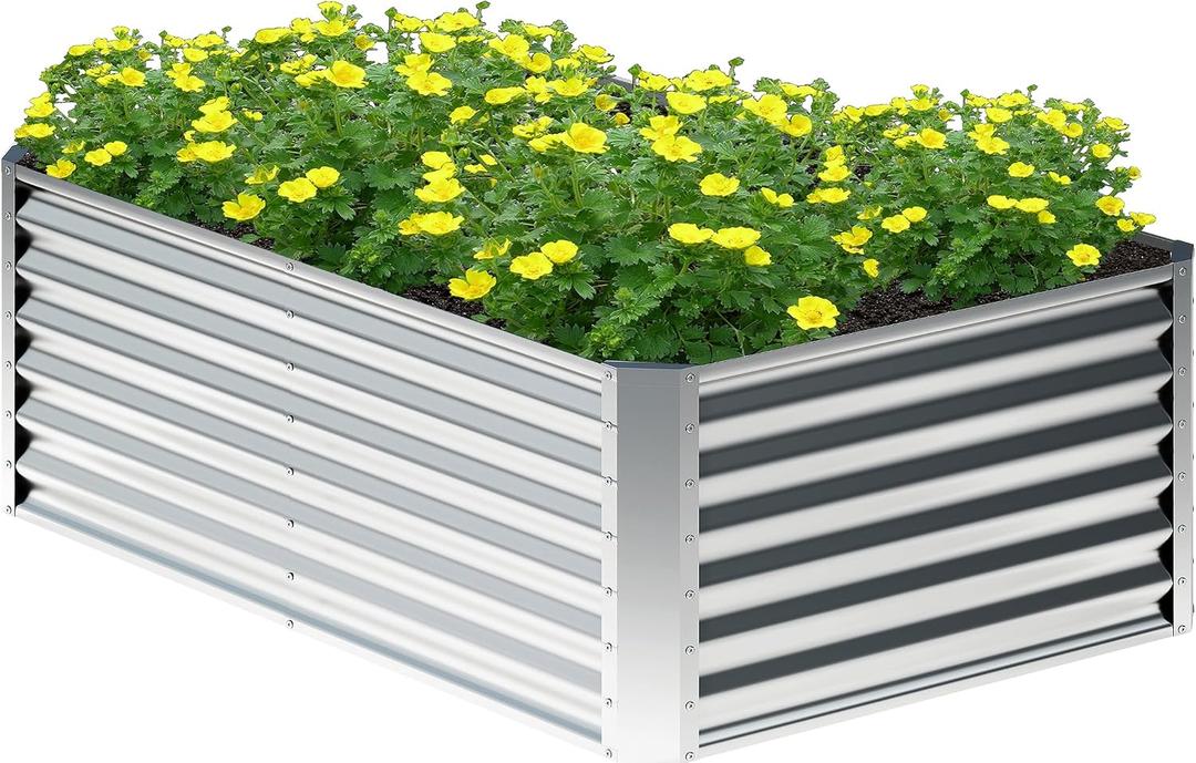 4x2x2FT Galvanized Raised Garden Bed,Planter Raised Beds-Metal Garden Box,Large Plant for Outdoor Planting, Vegetables BedFlower,herb-Silver