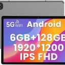 kinstone Android 12 Tablet with 128GB ROM+6GB RAM+1TB Extension, 10.1 Inch Tablet with Octa-Core, 1920x1200 FHD IPS Screen, 13+5MP Dual Camera, 6000 mAh Battery, 5G WiFi, Bluetooth 5.0
