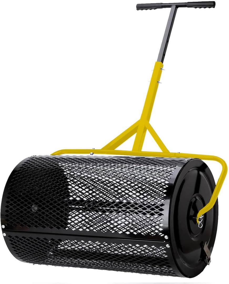 30 Inch Compost Spreader  Heavy Duty Peat Moss Spreader for Lawn with Installation Support Accessories, Adjustable T-Handle, Efficient Lawn Spreader for Top Soil, Manure, Mulch