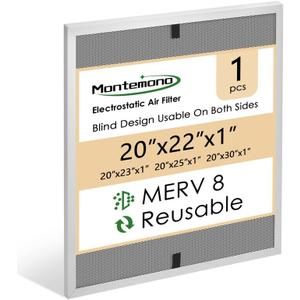 20x22x1 HVAC Filter | MERV8 Aluminum Electrostatic Air Filter Replacement Washable Furnace Filters Reusable Furnace Center AC Filter for Home, 1 PC