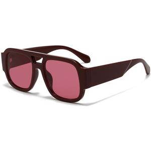 Double Bridge Rectangle Sunglasses Retro Classic Square Eyewear UV400 Protection Driving for Women Men (Red)