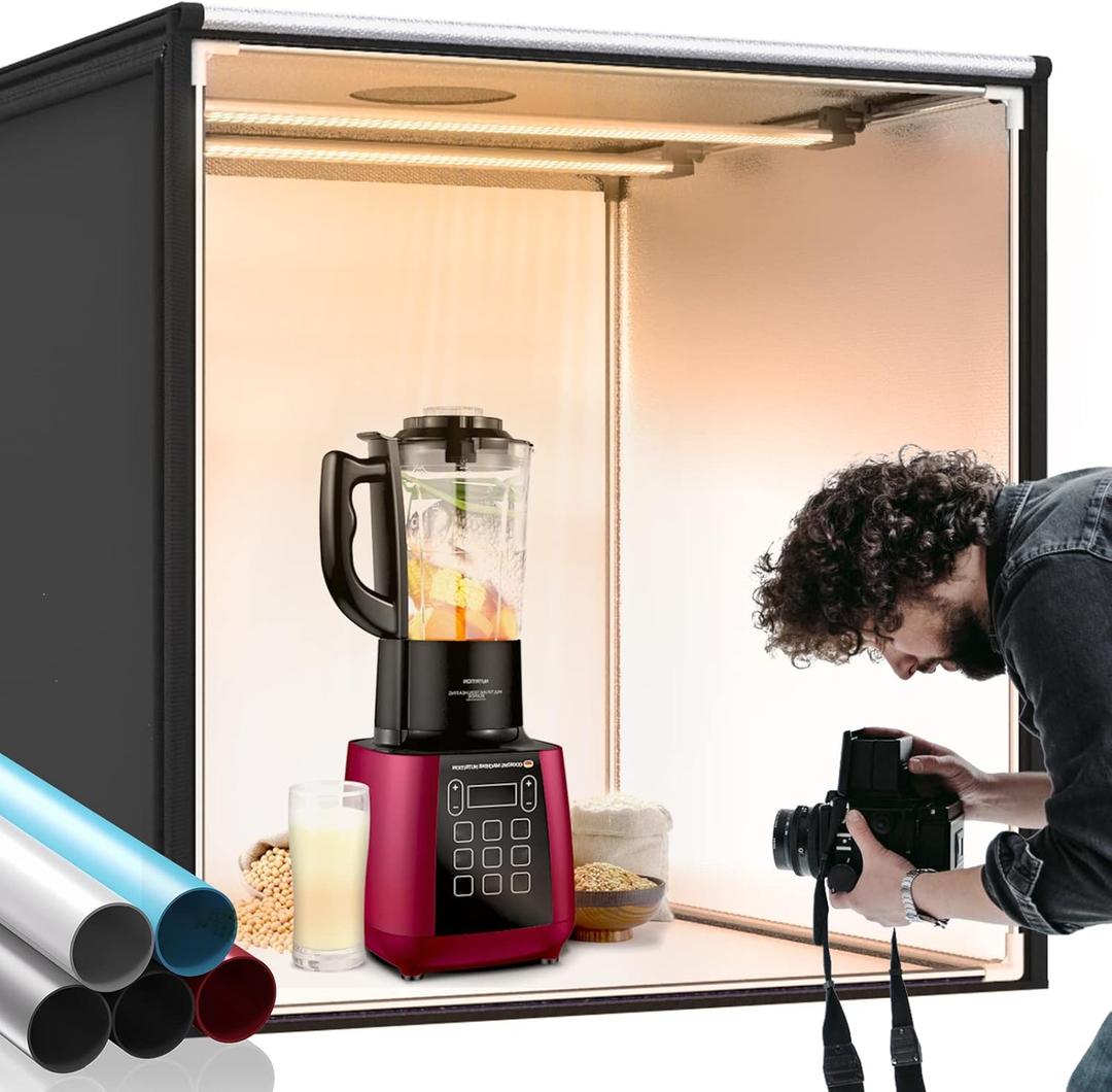 FOSITAN Bi-Color Dimmable Photo Light Box Kit, 32x32 inch/80x80 cm Photo Studio Photography Photo Box Kit 2 Led Light Bars 252 LED Light Beads Tabletop Professional Shooting Tent with 5 Backdrops (M80A)