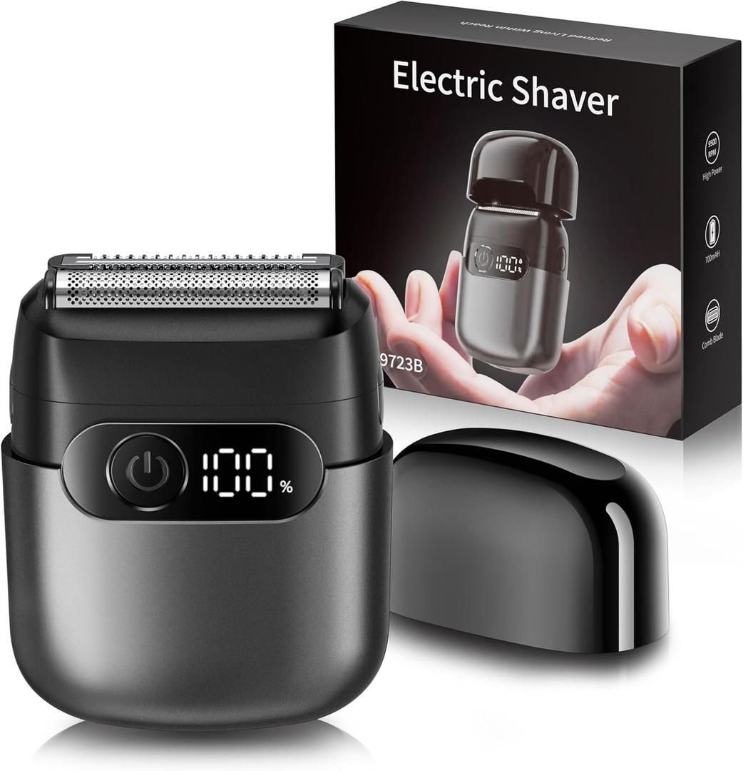 Electric Razor for Men, Foil Shaver and Beard Trimmer for Dry and Wet, Battery LED Display USB-C Fast Charge, IPX7 Waterproof Portable Travel Shaver (Charcoal Black)