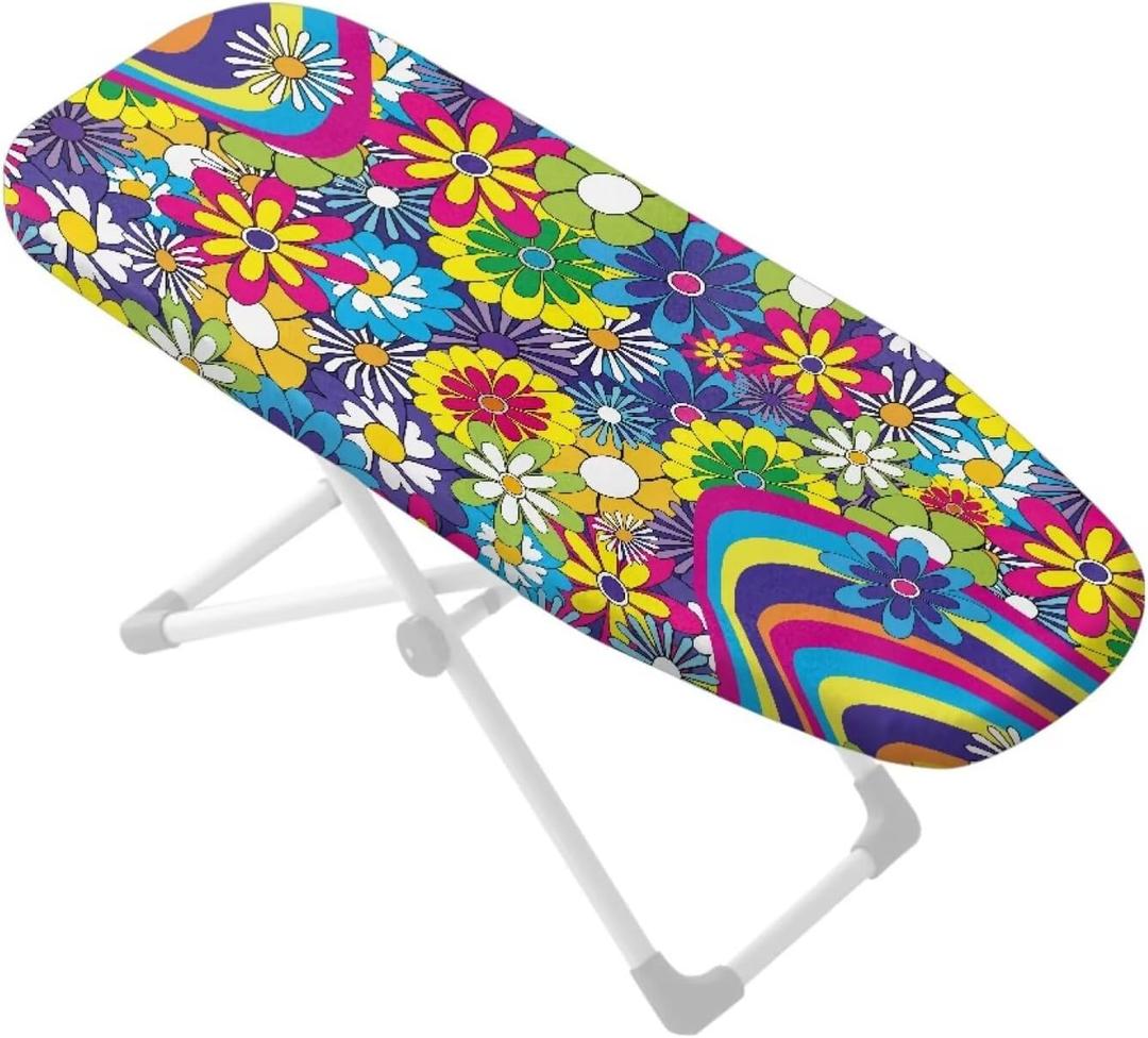 Mini Ironing Board Cover with Daisy Pattern, Ironing Board Dust Cover Only, Non Slip Tabletop Iron Board Protector - Resist Staining, 14x24 Inch