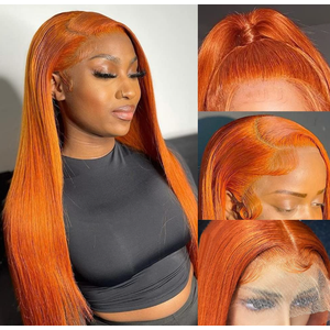 Burnt Orange Wig Human Hair Straight 13x4 Lace Front Wigs for Women Transparent Copper Ginger Lace Front Wigs Pre Plucked Bleached Knots Brazilian Virgin Lace Frontal Wigs 150% Density (10 Inch)
