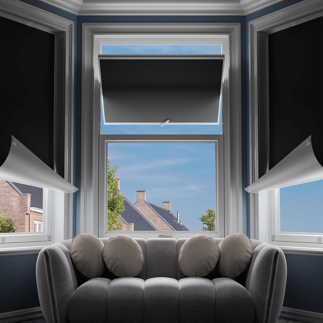 G-WACK Blackout Curtains for Bedroom,Portable No-drill Blackout Blinds for Indoor Windows with Upgraded Hook&Loop,Thermal Insulated Shades Black out Window Cover for Nursery,Travel,RV(37" x 72",Black)