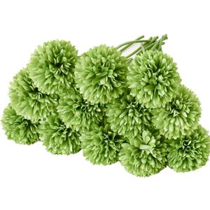 ONLY ART 12pcs Green Flowers Silk Ball Chrysanthemum Artificial Flowers 12.5" for Home Kitchen Wedding Party Decorations New Year Spring