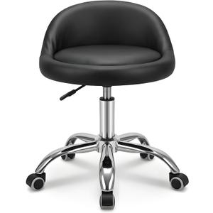 Adjustable Rolling Stool with Backrest, 15" Round PU Leather Swivel Stool, Heavy Duty 400lbs Office Chair with Wheels, for Salon Tattoo Drafting Work SPA Massage Home Office, Black