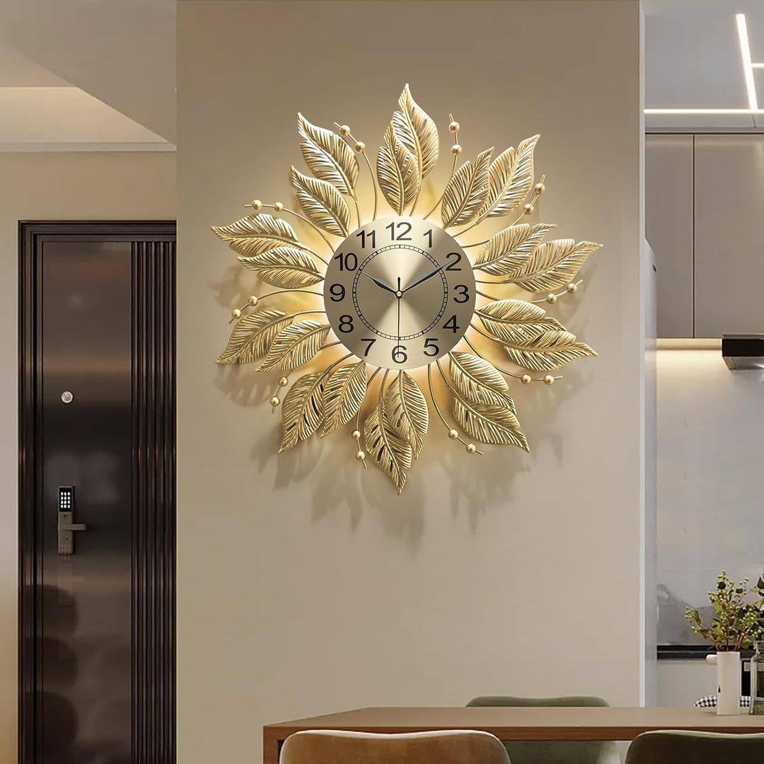 27" Gold Mid Century Modern Wall ClockBattery Operated Decorative Decorative Metal Wall Clock for Living Room/Bedroom/Office/Bathroom Wall Art&Clocks