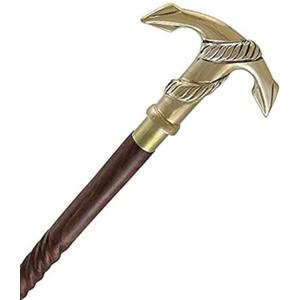 Humaira Nautical Walking Stick Wood & Metal Mens Walking Canes Spindle Shaft Wooden with Brass Anchor Handle Brown