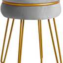 IBUYKE Modern Velvet Round Footstool Ottoman, Vanity Chair for Makeup Room, Vanity Stool Foot Rest with Gold Legs, Modern Accent Stools for Bedroom, Living Room, Entryway, Offices, Gray LG-40G (with decoration, Grey)