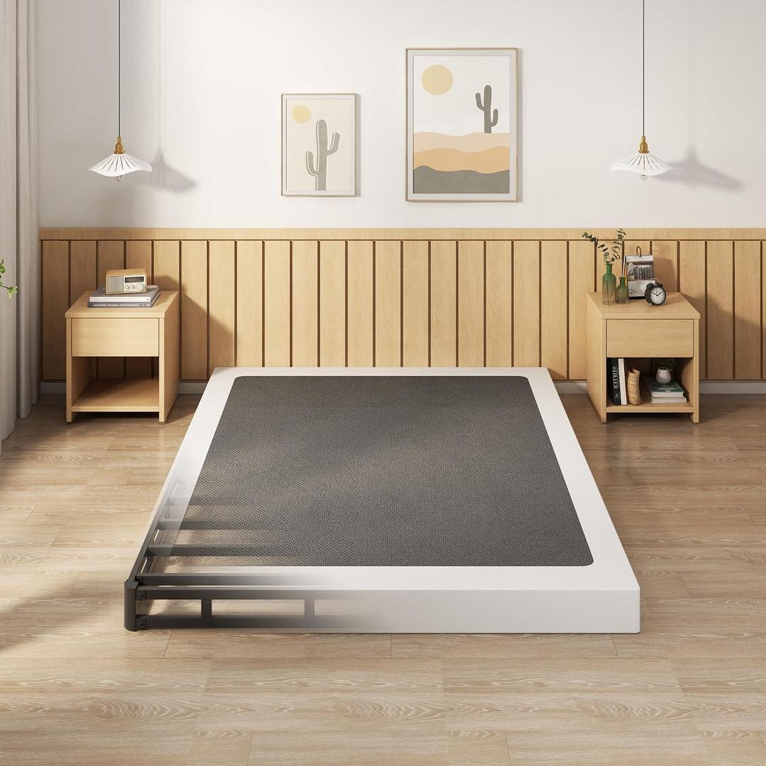 EMODA 5 Inch Box Spring Queen Size Mattress Foundation with Fabric Cover | Heavy Duty Metal Bed Base, 3000LBS Max Weight Capacity, Noise Free, Easy Assembly, Non Slip, Black