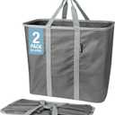 CleverMade Collapsible Laundry Caddy - Gray Stone Gray 2 Pack 64L / 17 Gal - Foldable Storage Organization Container Clothes Room Storage Solution
