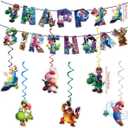 3 x 48Pcs latest Mario Birthday Party Supplies, Party Decorations Set Include Banner, Balloons, Hanging Swirls, Cake Cupcake Toppers, Tablecloth for Boys Girls Mario Theme Party