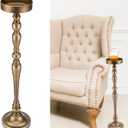 Drink Table Pedestal Side Table Round Martini End Table Small Cocktail Drink Stand for Small Spaces Nightstand Bedroom Couch Chair Vintage Metal Decor, 5.74 x 5.74 x 25.98'', Brass (Novelty)