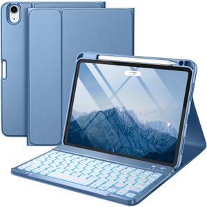 Harvopu Compatible for iPad Air 11-inch/ 10.9" Air 5th 4th Generation Case with Keyboard - Backlit Wireless Detachable, Folio Cover with Pencil Holder for iPad Air 11 Inch M3/M2, Air 5/ Air 4 (Blue)