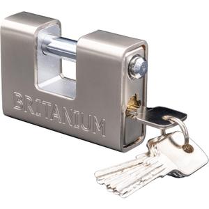 Britanium® BRP84 [Armoured] High Security Padlock - [Anti Drill Cylinder] - Heavy Duty Lock for Storage Unit with 0.67” Shackle Clearance, Motorbike, Shed & Garage Silver