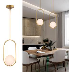 Modern Pendant Lighting Gold Hanging Light Fixture for Sloped Ceiling,Brass Pendant Lighting Fixture Pendant Chandelier Globe Pendant Light for Kitchen Island,Dinning Room Bedside Lighting (White)