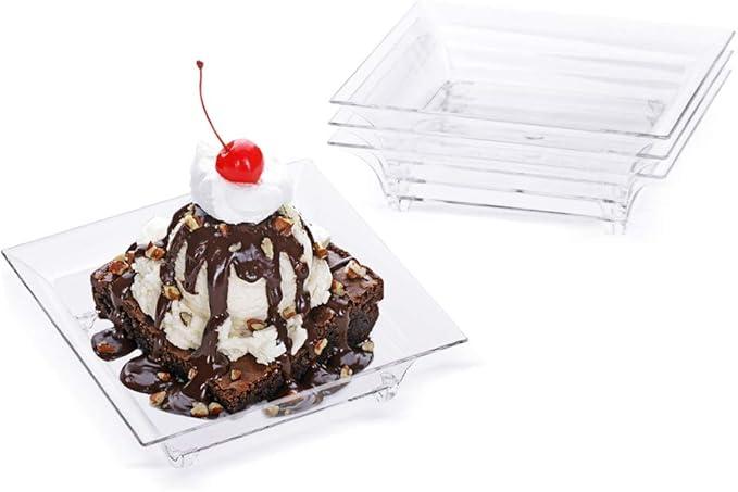Kingrol 100 Count Plastic Dessert Plates, Mini Mini Mini Disposable Square Plates for Desserts, Appetizers, Sauces, Tastings