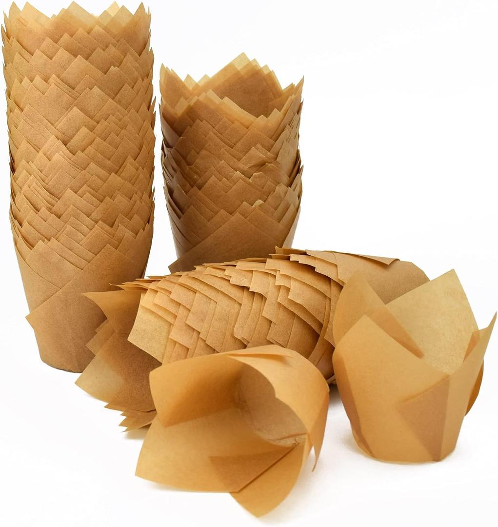 200pcs Tulip Cupcake Liners, Standard Greaseproof Paper Baking Cups Muffin Liners Holders Perfect for Bridal Showers, Baby Showers, Birthday Parties, Banquets, and Catering Events (Natural) 200pcs Tulip Cupcake Liners, Standard Greaseproof Paper Baking Cups Muffin Liners Holders Perfect for Bridal Showers, Baby Showers, Birthday Parties, Banquets, and Catering Events (Natural)