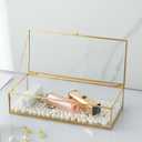 Vintage Glass Keepsake Box, Rectangle Jewelry Display Organizer Box Vanity Lidded Box Home Decor Accent Decorative Box for Storage Trinket Rings Bracelet