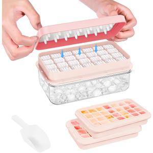 PHINOX Ice Cube Tray with Lid and Bin, Ice Trays for Freezer, Flexible Ice Cube Trays, Making 56 pcs Ice Cubes, Chilling Cocktail, Whiskey, Coffee, with 2 trays, Ice Container, Scoop&Cover, BPA Free