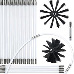 HOKLNUSE Dryer Vent Cleaner Kit Chimney Sweep Cleaning Tools Pellet Stove Cleaner Kit Air Dryer Duct Fireplace Brushes for Easy Lint Cleaning with 4" and 6" Brush Heads (Medium Duty, 30Feet)
