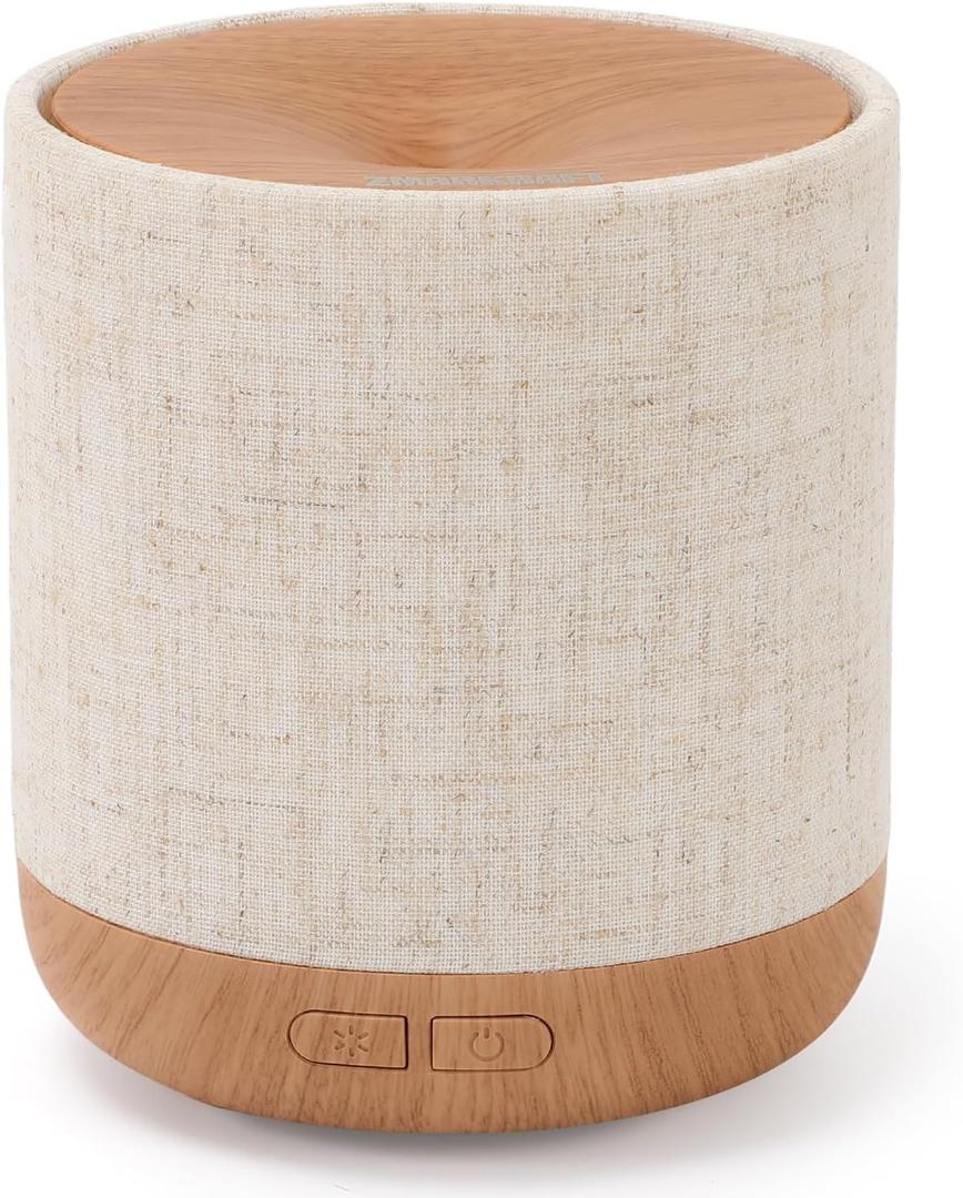 Essential Oil Diffuser 200ml with Fabric Cover and Night Lamp | Ultrasonic Aroma Diffuser | Humidifier w Lights | Room Decor | Small Humidifier for Bedroom | Gift (Light Brown)