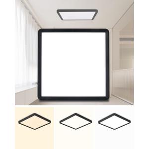 Square Led Flush Mount Ceiling Light,16 Inch 40w 3820lm led Light 3000k,4000k,6000k CCT Selectable,Flat Panel Super Slim Led Ceiling Light Fixture,for Living Dining Kitchen Bedroom Room (1Pack-Black)