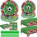 QZYL 122 Pcs 2026 World Soccer Party Decorations, Soccer Party Supplies Serve 30, Disposable Plates Napkins Tablecloth Forks, International World Flags Tableware Set for Sports Game Birthday Event