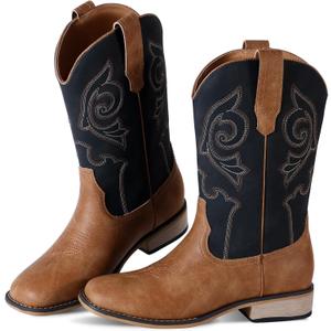 RLW Kids Cowboy Boots for Boys Girls Western Square Toe Youth Cowgirl Boots for Toddler Little & Big Kid (Black), Size: 8 Toddler
