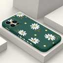 for iPhone 13 Pro Case Flower Butterfly Cute Astronaut Design Phone Cover Soft Microfiber Lining Slim Liquid Silicone Phone Case 13 Pro-Daisy Green