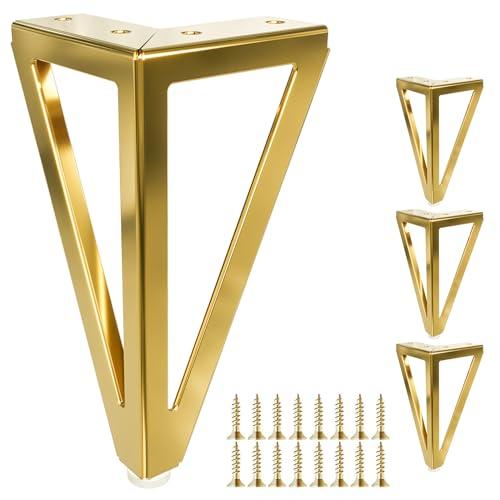Eumtenr 6 Inch Solid Metal Furniture Legs, Heavy Duty Gold Furniture Sofa Feet, DIY Replacement Couch Legs, Suitable for Sofas, Coffee Tables, Cabinets - with Rubber Floor Protectors (Set of 4)