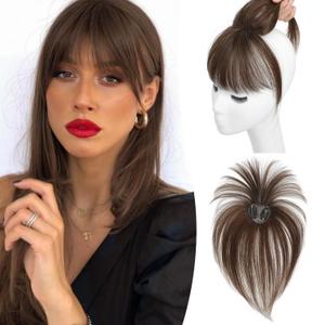 Bangs Hair Clip Clip in Bangs Real Human Hair Fake Bangs Clip on Bangs for Women 360 Cover Bangs Wispy Bangs French Bangs Fringe with Temples Curved Bangs for Daily Wear Bangs Clip In Hair Extensions (Medium Brown)