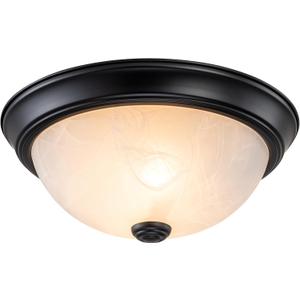 Aspen Creative 63013-3A, 2-Light Flush Mount, Matte Black Finish w/Frosted Glass, 11" Dia, E26 Socket, 60 Watts, Bulb Not Included