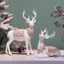 Newman House Studio Christmas Reindeers Decorations Deer Figurines - Christmas Decor Indoor Xmas Deer Statues 15.25H inch Set of 2 Cream/Gold Collectible Table Holiday Farmhouse Decor