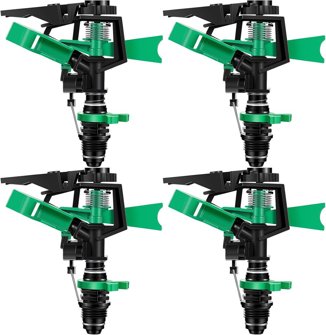 1/2 Inch Plastic Impact Sprinklers Heads Adjustable 0-360 Degree Pulsating Oscillating Watering Sprinkler Head for Garden Law Grass Yard Irrigation Supplies (4 Pieces)