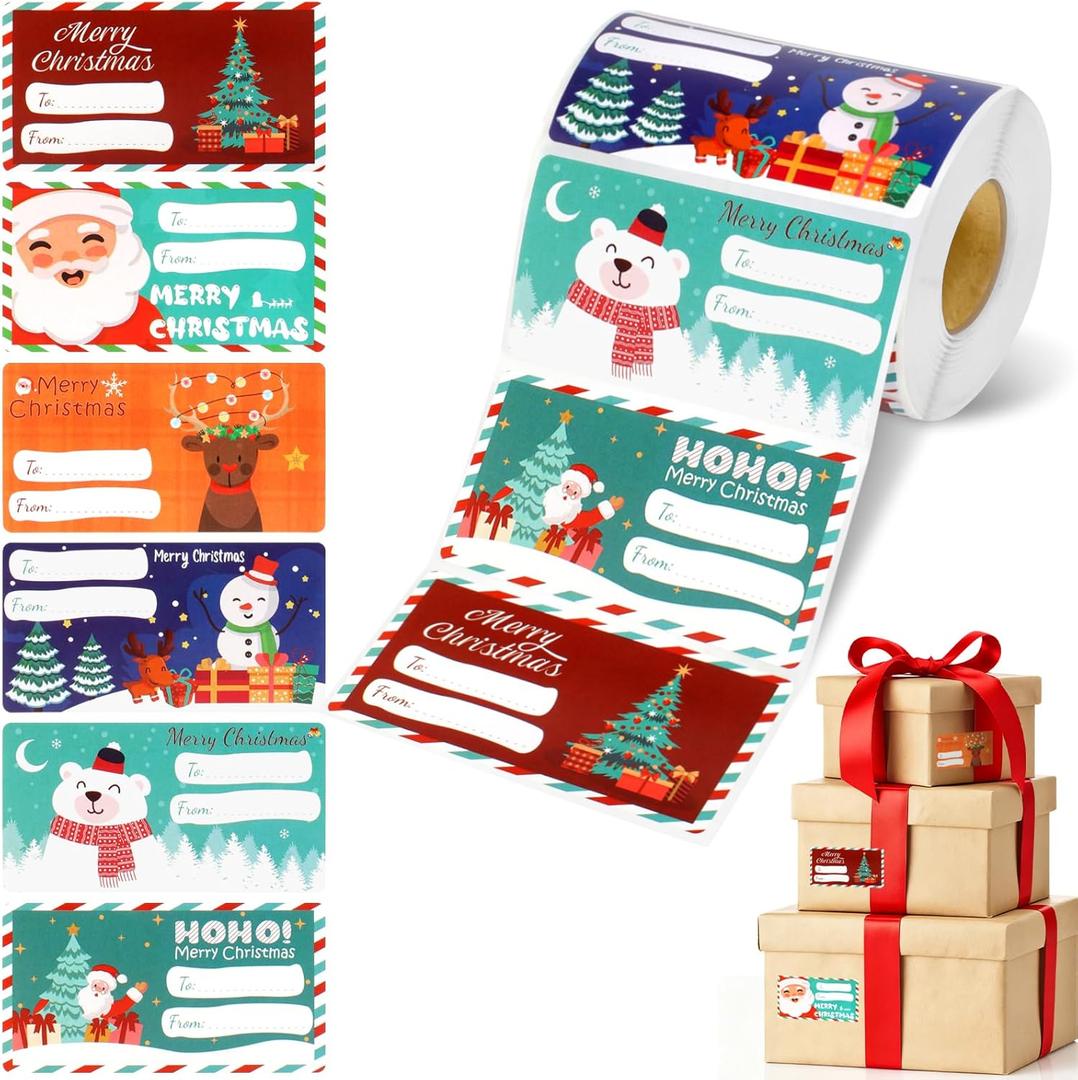 500 PCS Christmas Gift Tags for Presents, Self-Adhesive Name Tag Stickers for Christmas Gifts, Wrapping Paper, Bags & Boxes (2.95 x 1.6 Inch) - for Women, Men, Kids, Mom, Christmas Decorations