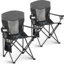 Outdoor Camping Chair 2-Pack with Mesh Back, Folding Portable Lawn Chairs with Cup Holder & Side Storage Pocket for Camping, Beach, Picnic, Fishing(Black)