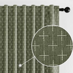 MIULEE Decorative Back Tab Linen Curtains with Geometric Pattern for Living Room Bedroom Farmhouse Rustic Thick Woven Textured Patterned Mudcloth Drapes 84 Inches Long 2 Panels Set, Olive Green