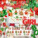 Christmas Gingerbread Gender Reveal Decorations Red Green Christmas Gender Reveal Paper Plates Napkin Tablecloth Balloons Boxes Tablecloth Backdrop Cake Topper for Xmas Baby Shower Party Decor