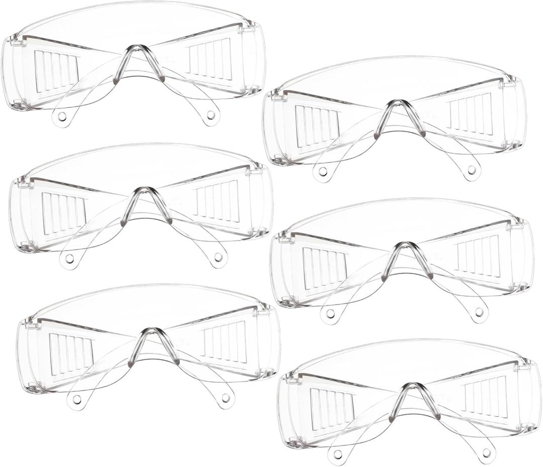 6Pairs Clear Safety Glasses with Transparent Frame Impact Resistant Protective Eyewear for Labs Factories Experiment Settings Lightweight Comfortable Design Enhanced