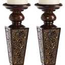 Creative Scents Schonwerk Brown Pillar Candle Holder Set of 2- Crackled Mosaic Design- Functional Table Decorations- Centerpieces for Dining/Living Room- Best Wedding Gift